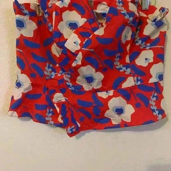 Anthropologie Hutch Strapless Ruffle Trim Floral Red Strapless BohoTop Size 14 - Picture 2 of 12